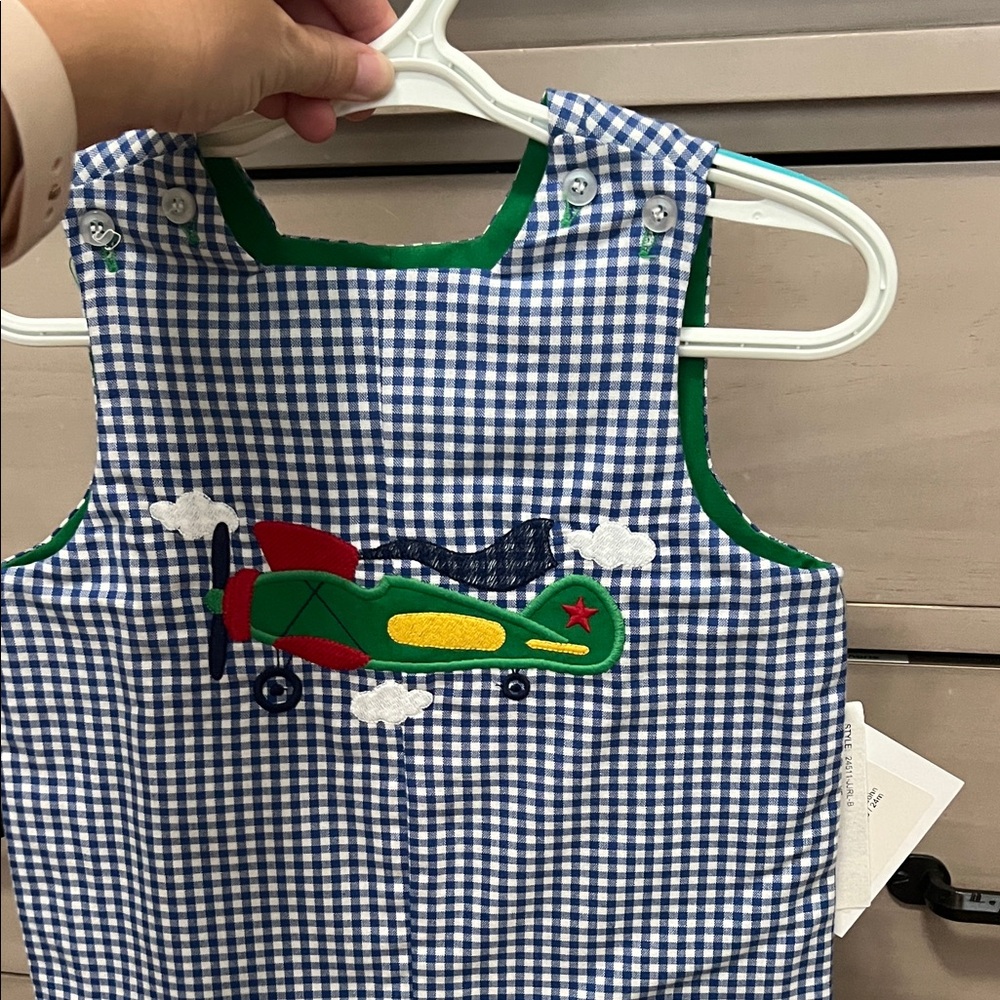 Blue Gingham Airplane Appliqué Kids Bib